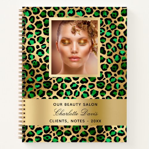 Emerald green gold leopard beauty salon business notebook