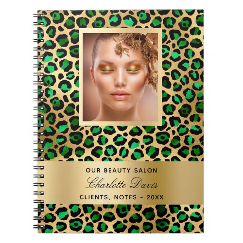 Emerald green gold leopard beauty salon business notebook