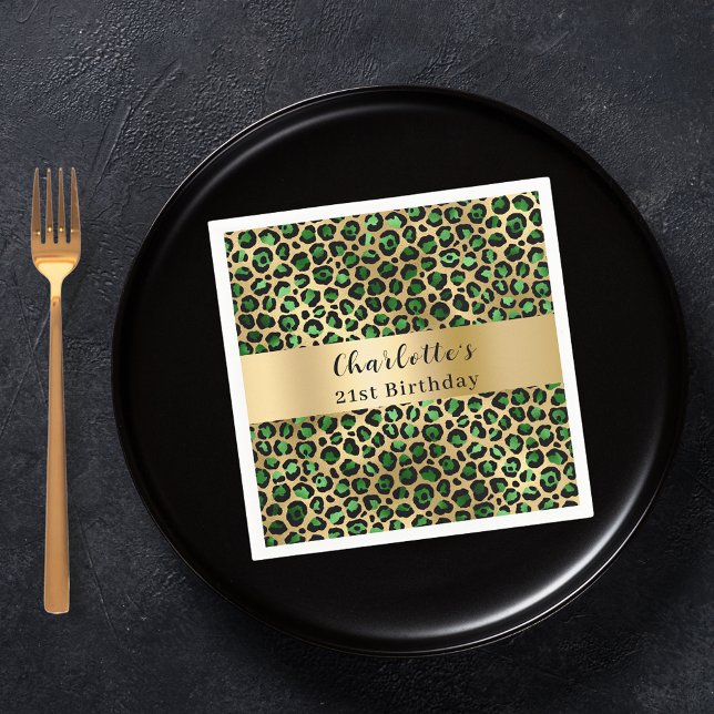 Emerald green gold leopard birthday napkins (Creator Uploaded)