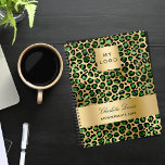 Emerald green gold leopard business logo 2024 planner<br><div class="desc">Elegant,  cool,  glamorous and feminine with emerald green and faux gold leopard pattern.  Personalize and add your business logo,  name and a title. The name is written with a modern hand lettered style script.
Back: leopard pattern and your logo.</div>