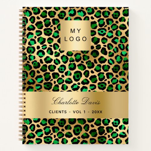 Emerald green gold leopard business logo notebook