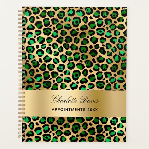 Emerald green gold leopard cheetah pattern 2024 planner