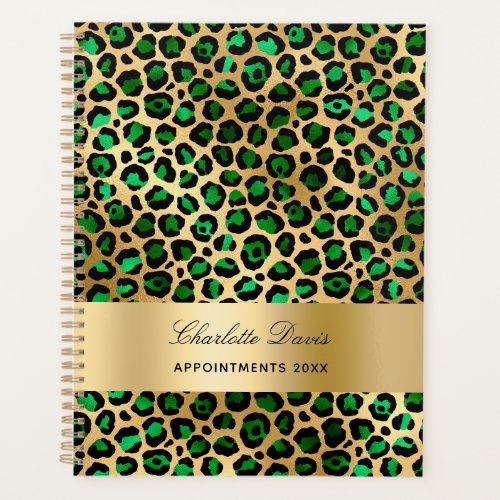 Emerald green gold leopard cheetah pattern 2025 planner