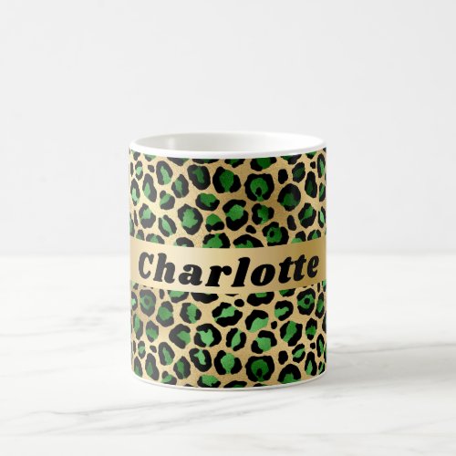 Emerald green gold leopard cheetah pattern name coffee mug