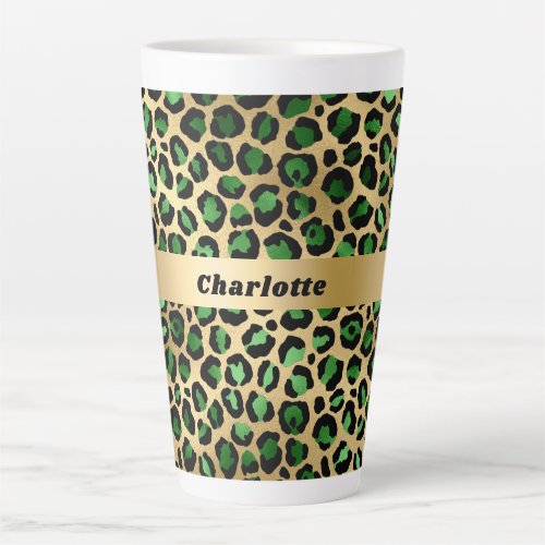 Emerald green gold leopard cheetah pattern name  latte mug