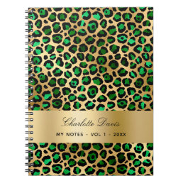 Emerald green gold leopard cheetah pattern notebook