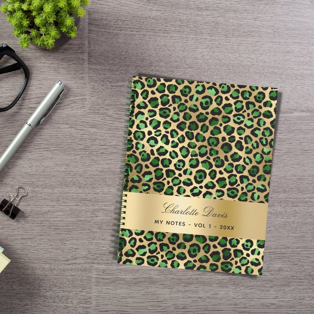 Emerald green gold leopard cheetah pattern notebook (Creator Uploaded)