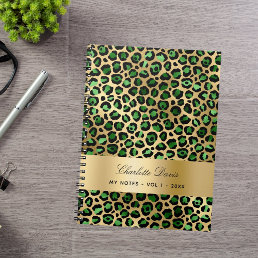 Emerald green gold leopard cheetah pattern notebook