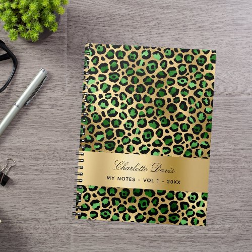 Emerald green gold leopard cheetah pattern notebook