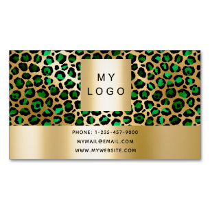 Emerald green gold leopard pattern logo business card magnet