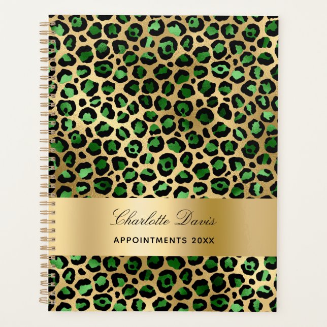 Emerald green gold leopard print 2026 planner (Front)