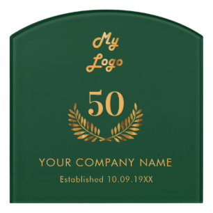 Emerald green gold logo business years of service door sign