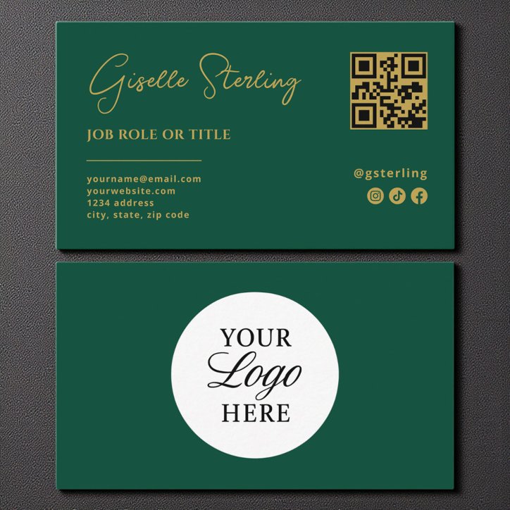 Emerald Green Gold Logo QR Code Company Business Card