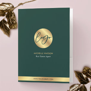 Emerald Green & Gold Logo Realtor Business Branded Pocket Folder
