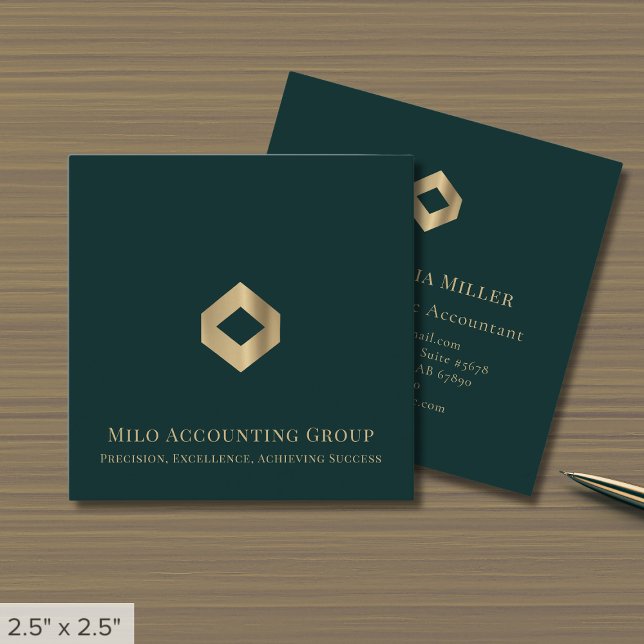 Emerald Green Gold Logo Square Business Card (Creator Uploaded)