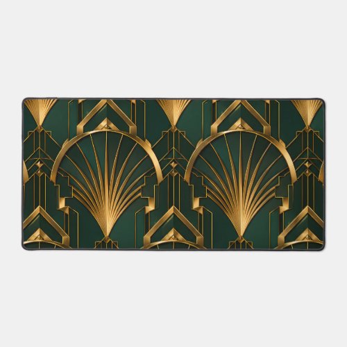 Emerald Green Gold Luxury Art Deco Desk Mat