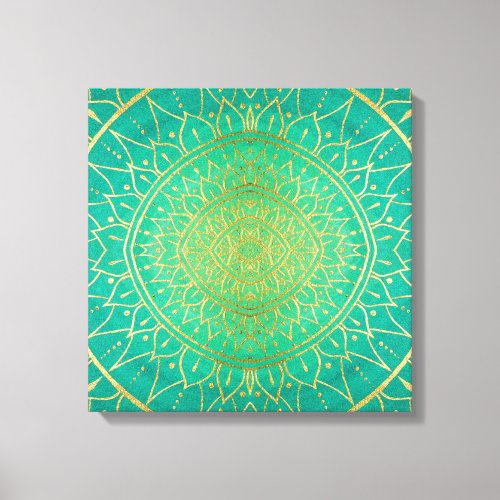 Emerald Green Gold Mandala Canvas Print
