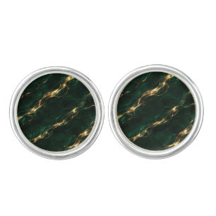 Emerald Green & Gold Marble Cufflinks