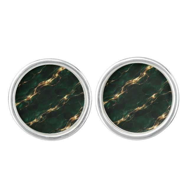 Emerald Green & Gold Marble Cufflinks (Front)