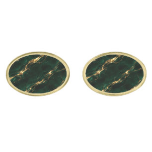 Emerald Green & Gold Marble Cufflinks