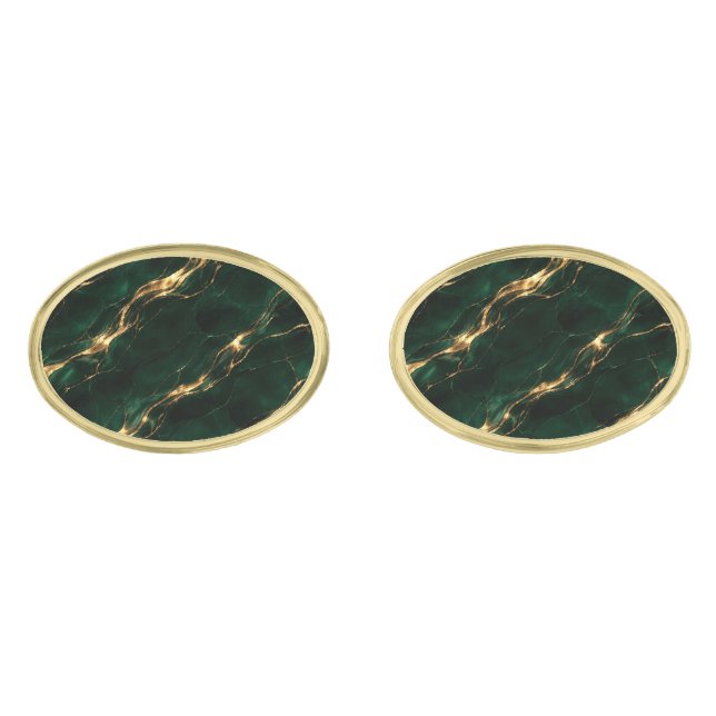 Emerald Green & Gold Marble Cufflinks (Front)