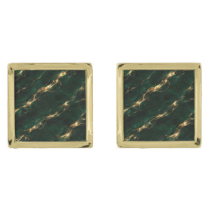 Emerald Green & Gold Marble Cufflinks