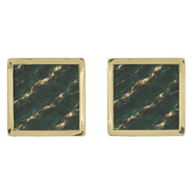 Emerald Green & Gold Marble Cufflinks (Front)