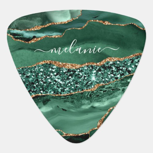 Emerald Green Gold Marble Custom Name Guitar Pick