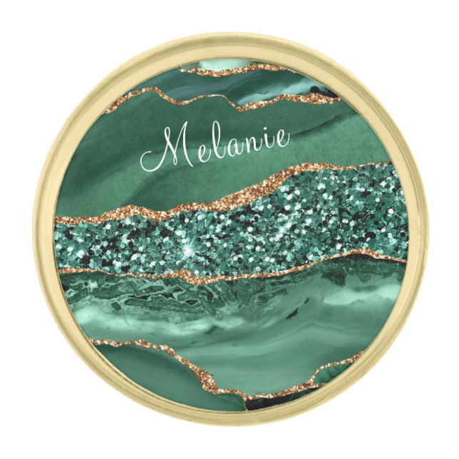 Emerald Green Gold Marble Custom Name Lapel Pin (Front)