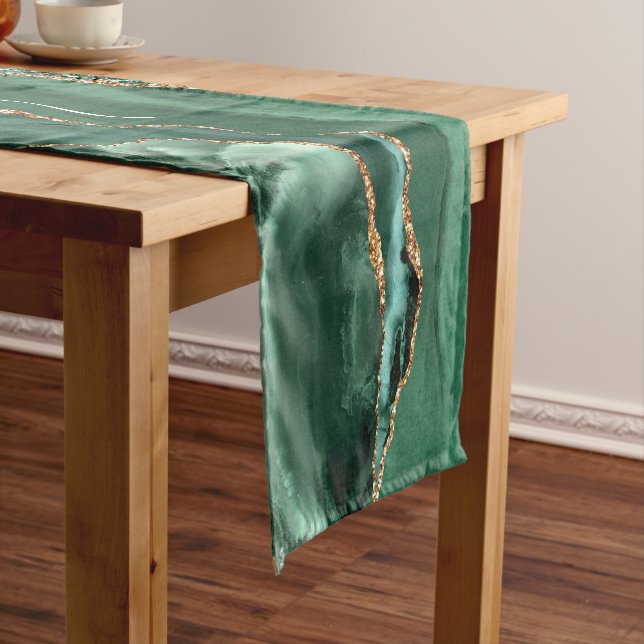 Emerald Green Gold Marble Custom Name Table Runner (In Situ)