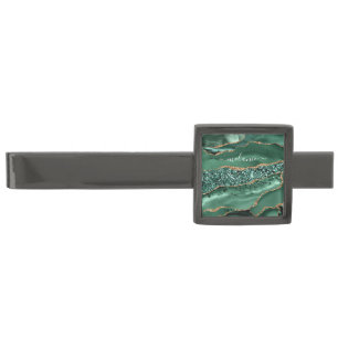 Emerald Green Gold Marble Custom Name Tie Bar