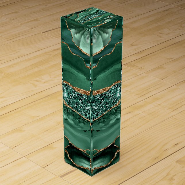 Emerald Green Gold Marble Custom Name Wine Box (Back)