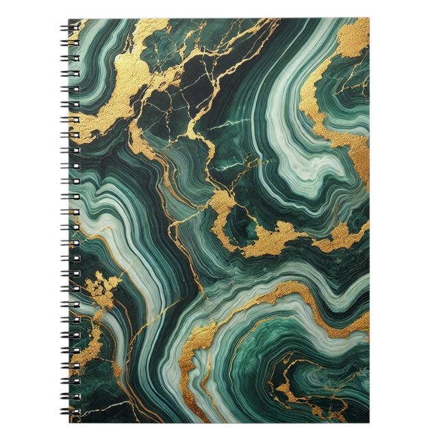 Emerald Green & Gold Marble Look Glam  Notebook (Front)