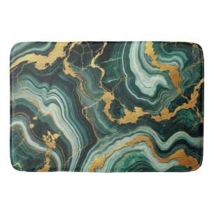 Emerald Green & Gold Marble Look Glam Wedding Bath Mat