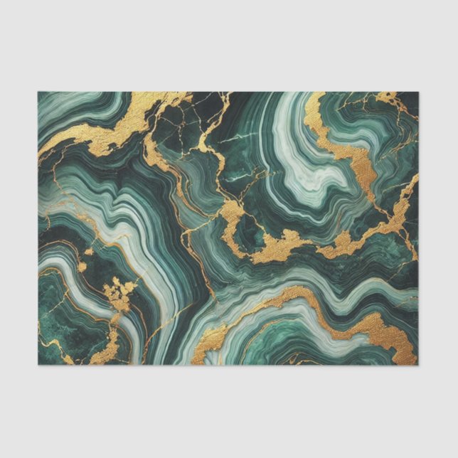 Emerald Green & Gold Marble Look Glam Wedding  Tissue Paper (Front)