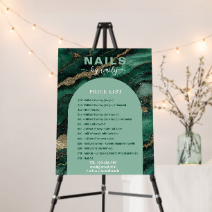 Emerald green Gold Marble Nail Salon Price List Foam Board