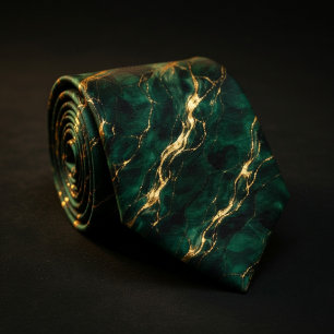 Emerald Green & Gold Marble Neck Tie