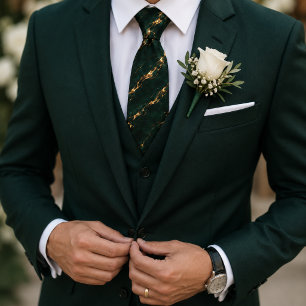 Emerald Green & Gold Marble Neck Tie