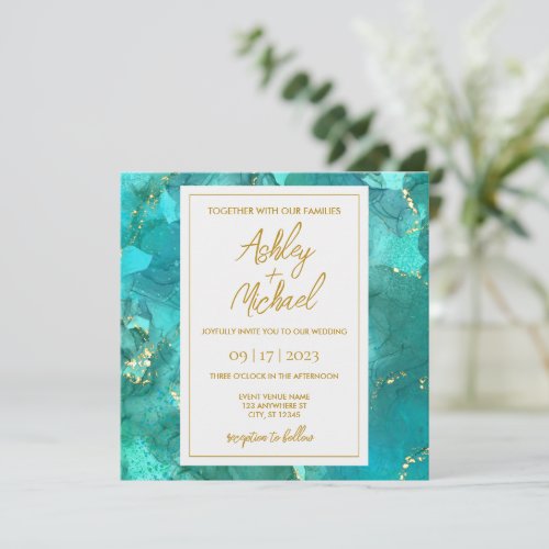Emerald Green Gold Marble Wedding Invitation