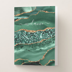 Emerald Green Gold Marble Your Name Pocket Folder