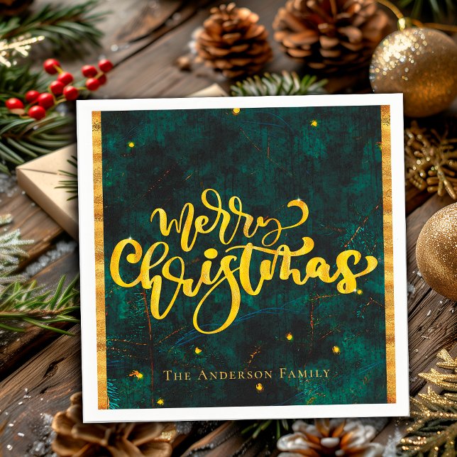 Emerald Green Gold Merry Christmas Elegant Script Napkins (Creator Uploaded)