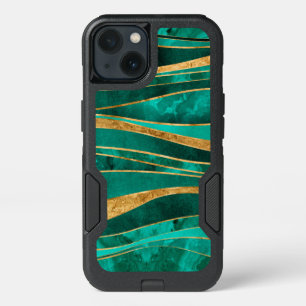 Emerald Green Gold Metallic Wavy Abstract iPhone 13 Case