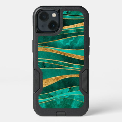 Emerald Green Gold Metallic Wavy Abstract iPhone 13 Case