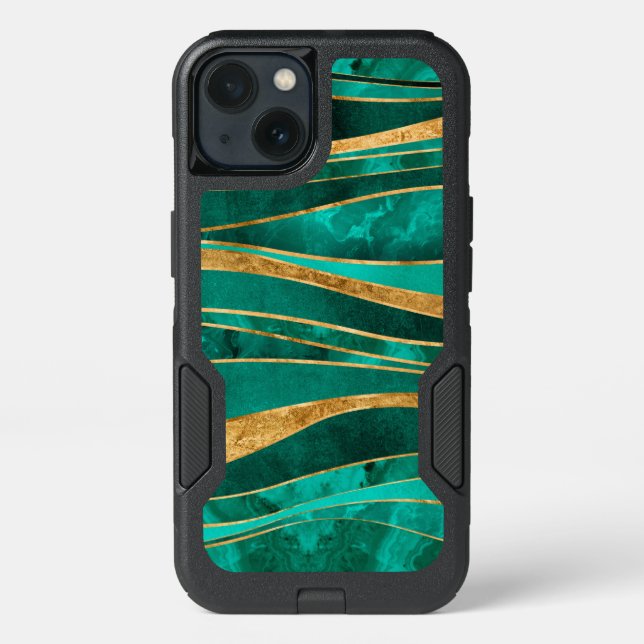 Emerald Green Gold Metallic Wavy Abstract Otterbox iPhone Case (Back)