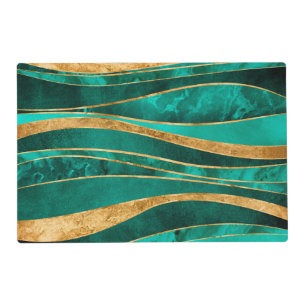 Emerald Green Gold Metallic Wavy Abstract Placemat