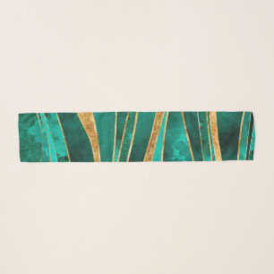 Emerald Green Gold Metallic Wavy Abstract Scarf