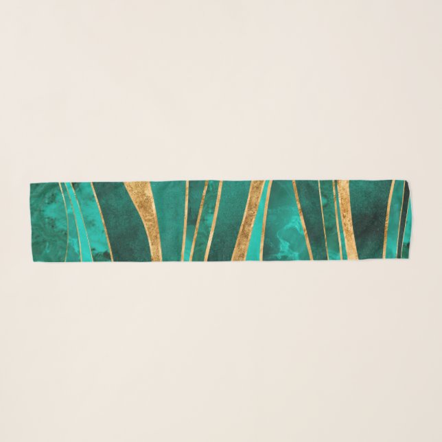 Emerald Green Gold Metallic Wavy Abstract Scarf (Front (Horizontal))