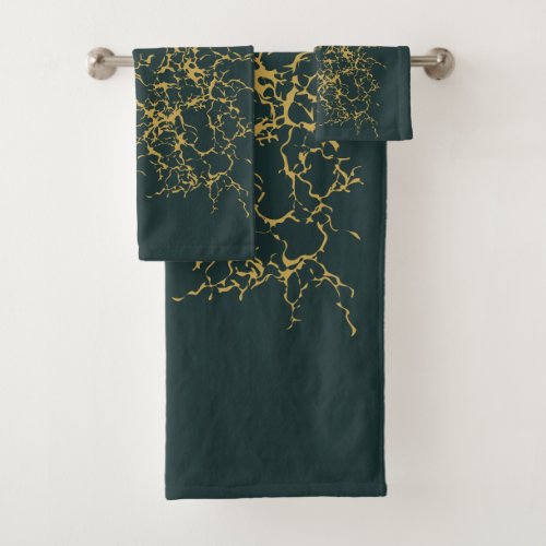 Emerald Green Gold Modern Abstract  Bath Towel Set