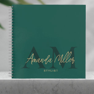 Emerald Green Gold Modern Custom Monogram Minimal Notebook