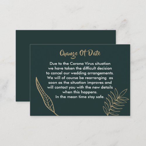 Emerald Green Gold Modern Drawn Leaves Wedding Enclosure Card